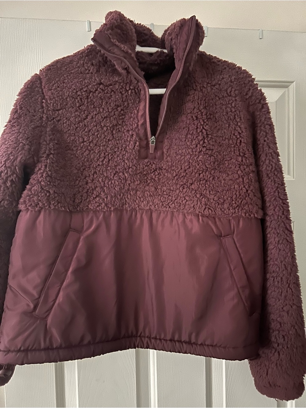 Mondetta Women's Plush Sherpa and Puffer Pullover Jacket - Deep Mauve